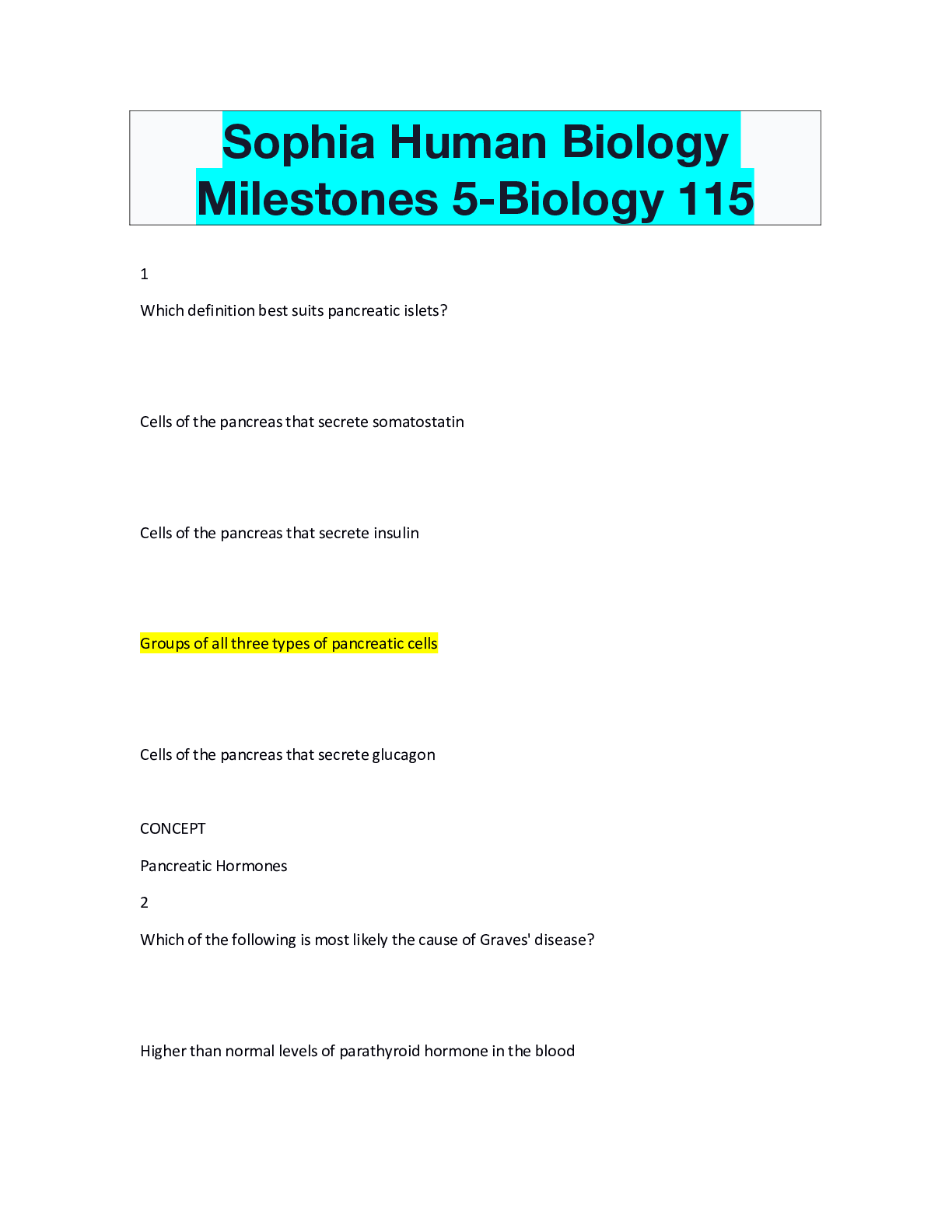 Preview of Sophia Human Biology Milestones 5-Biology 115